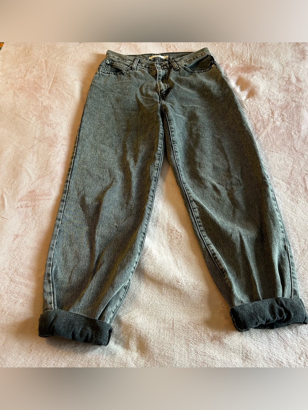 Levi’s ‘94 Baggy faded gray denim wash loose fit slouchy jeans cuffed hem 26